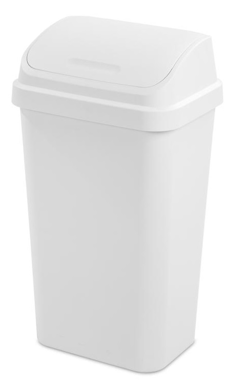 Sterilite Swingtop Trash Can, 13 Gallons, Polypropylene, White 10898004