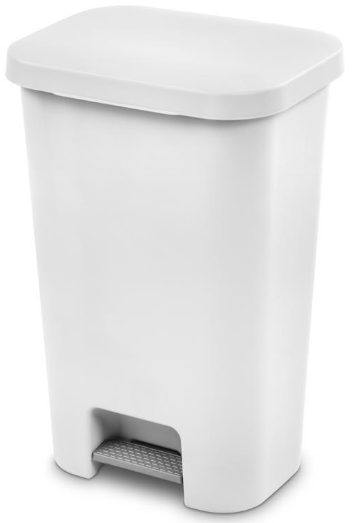 Sterilite Stepon Contemporary Wastebasket, 11.9 Gallons, Polypropylene, White 10700000