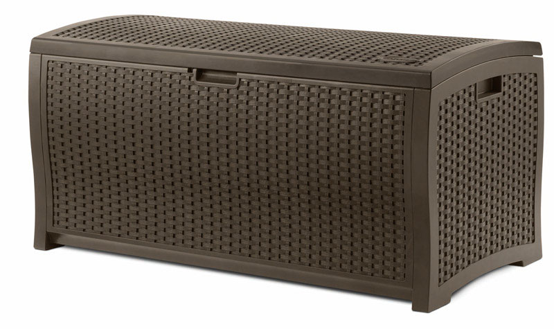 Suncast Resin Wicker Deck Box, 99 Gallon, 50 inch x 25 inch x 25 inch, Brown DBW9200