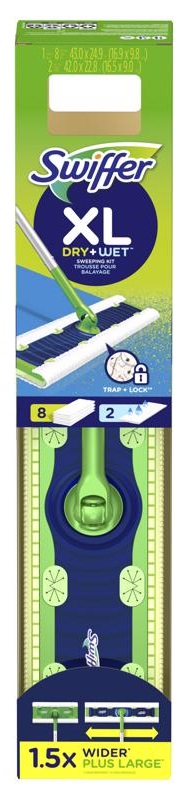 Swiffer XL Sweeper Dry/Wet Mop Kit, 42.9 cm Width, 116.8 cm Handle, Includes 8 Dry Sweeping Refills & 2 Wet Mopping Refills 3700000000