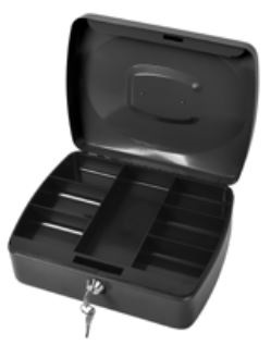 Tactix Cash Box, 10 inch, PS Tray with 7 Compartments, Steel, Black 509105
