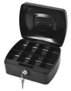 Tactix Cash Box, 8 inch, PS Tray with 8 Compartments, Steel, Black 509103