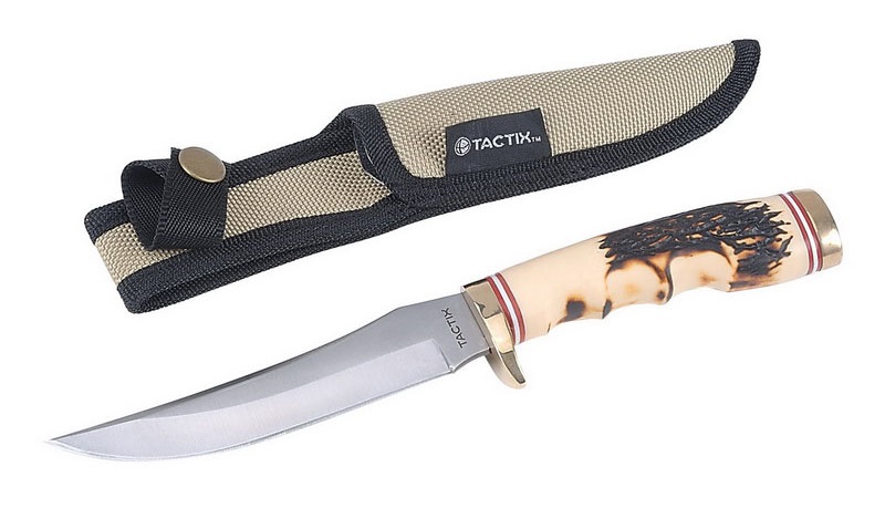 Tactix Hunting Knife with Pouch, 9.5 inch, Stainless Steel Blade 475051
