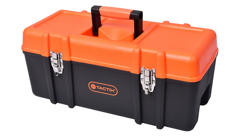 Tactix 23 inch Tool Box, 58 W x 26.5 D x 25 H cm, Plastic, Black/Orange 321106