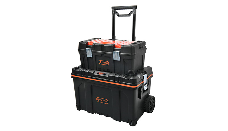 Tactix 2-Pcs Tool Box With Wheels, 64.2 W x 38.3 D x 41 H cm 56 W x 28 D x 25 H cm, Plastic, Black 320302