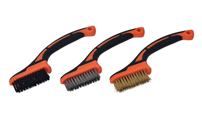 Tactix 3-Pcs Mini Wire Brush Set, Nylon, Brass & Stainless Steel Bristles, Non-Slip B-Material Handle 315003