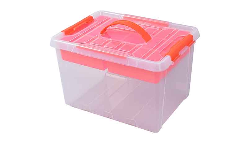 Tactix Storage Container, 22 Ltrs, 40.4 W x 30.4 D x 25.7 H cm, Plastic, Clear/Orange 320266