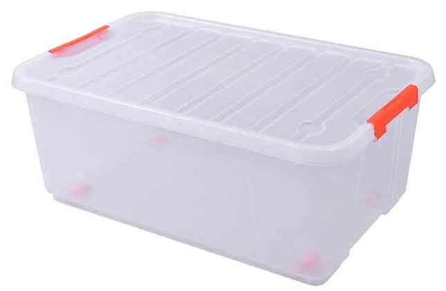 Tactix Storage Box with Wheels, 35 Ltrs, 58 x 37.5 x 23.5 cm H, Plastic, Clear 320280&1