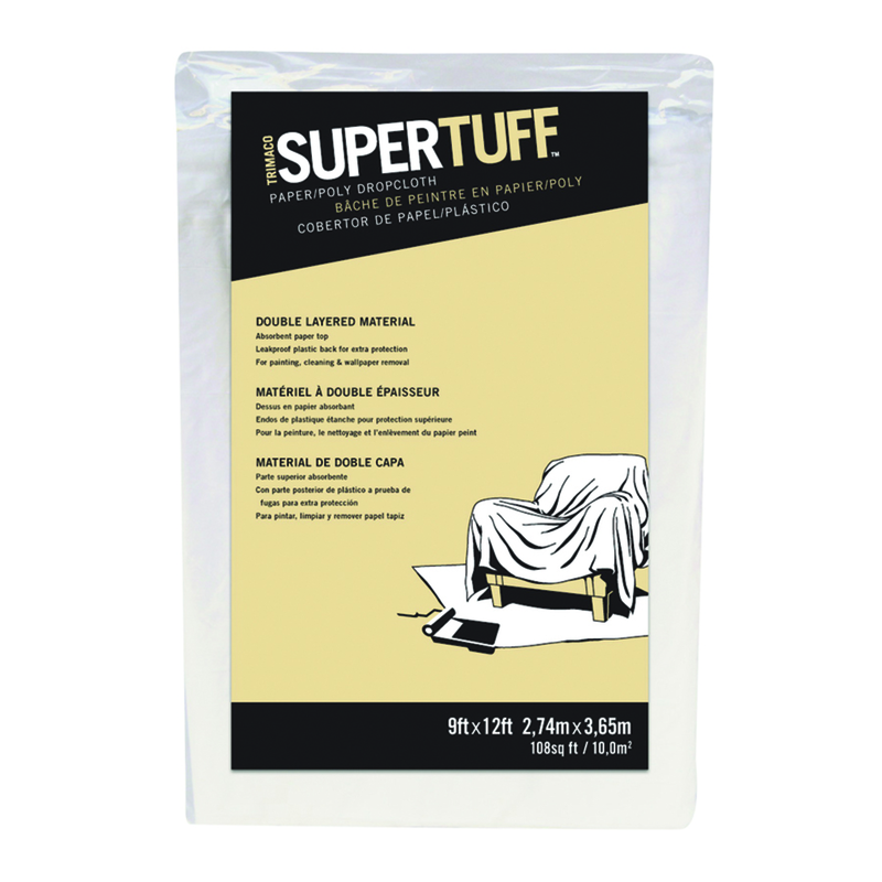 تريماكو غطاء حماية SuperTuff، عرض 9 انش × طول 12 قدمًا، ورق/بوليستر، ابيض 2301
