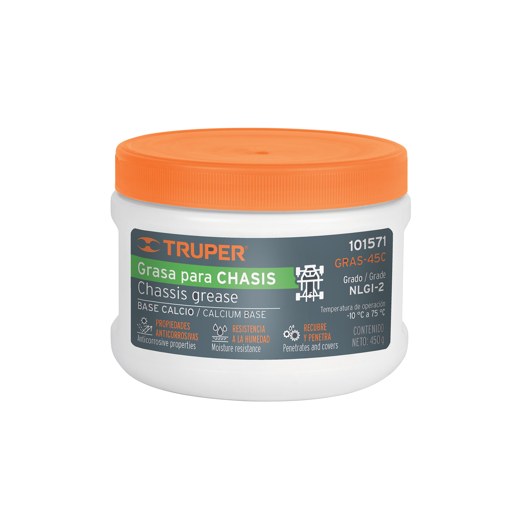 Truper Chassis Grease, 450 Grams, Calcium Base, Anticorrosive Properties, Moisture Resistant, Penetrates & Covers 101571