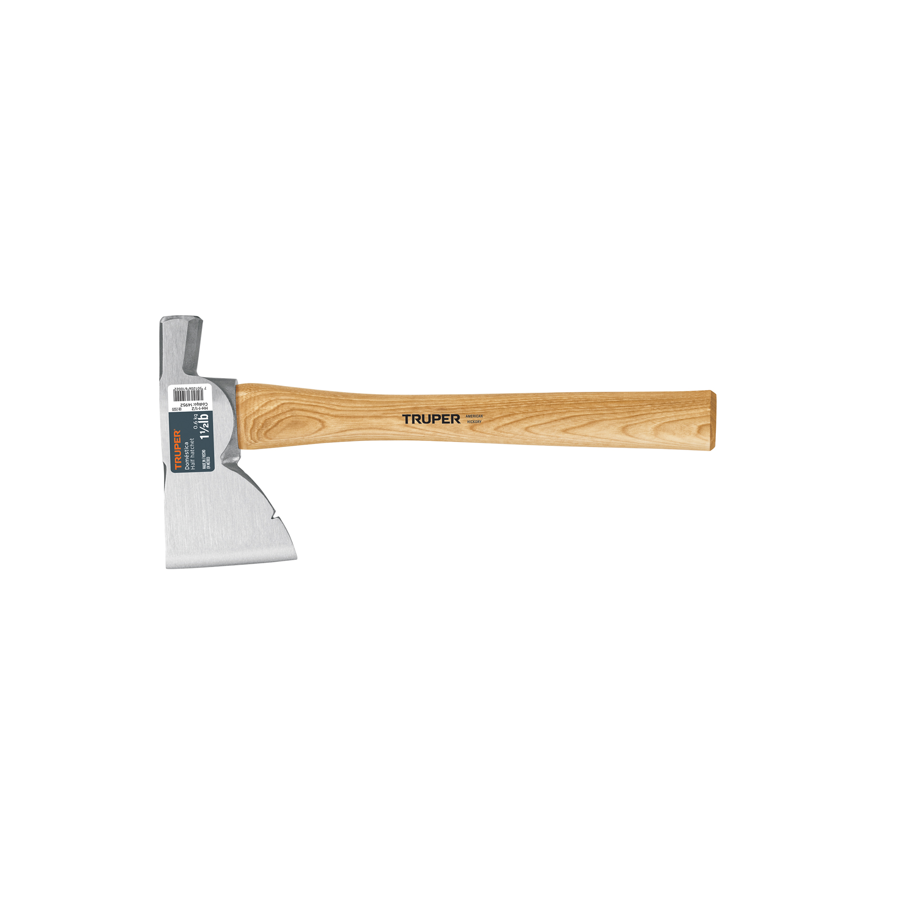 Truper Half Hatchet, 14 inch Length, 1-1/0.91 kg Head, Carbon Steel Head, Wooden, Silver, Household Axe, With Double Heat Treatment for Greater Strength and Edge Durability, Handle with Linseed Oil Finish that Highlights the Texture of the Wood Grain and makes i 14952