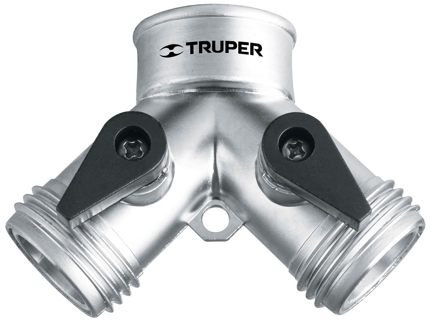 Truper 2-Way  inchY inch Hose Connector with Shut-Off, 19 mm Inlet, Metal 10372