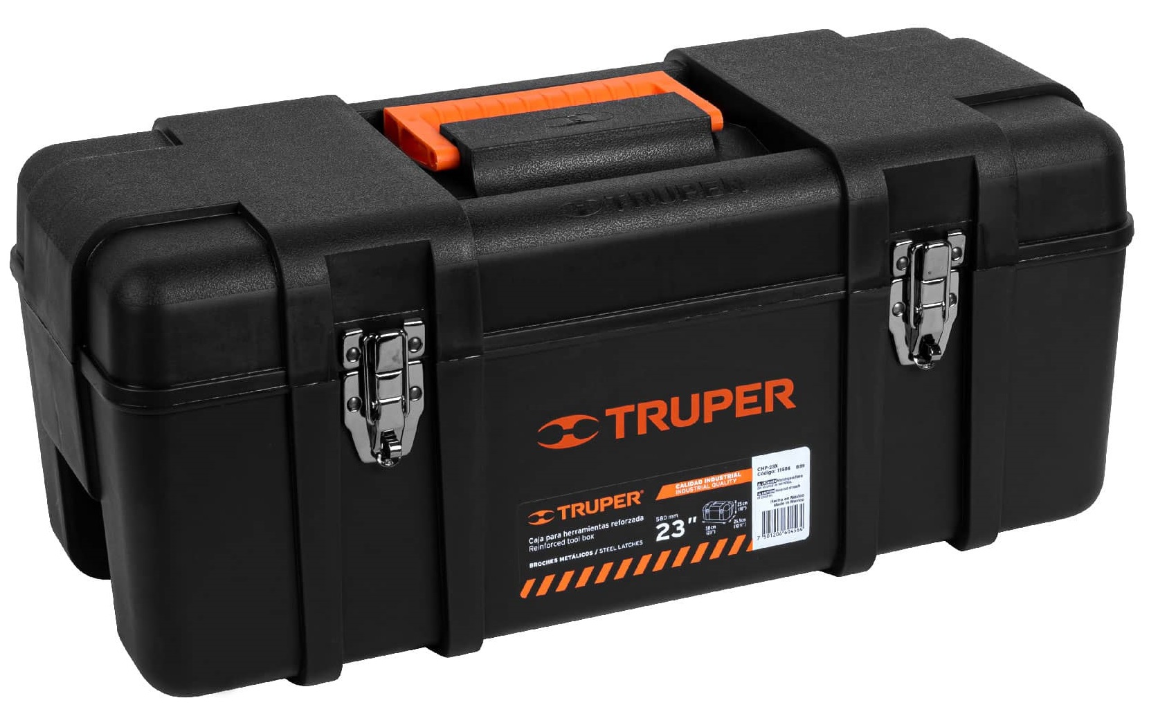 Truper Industrial Tool Box, 23 inch, Polypropylene, Black 11506