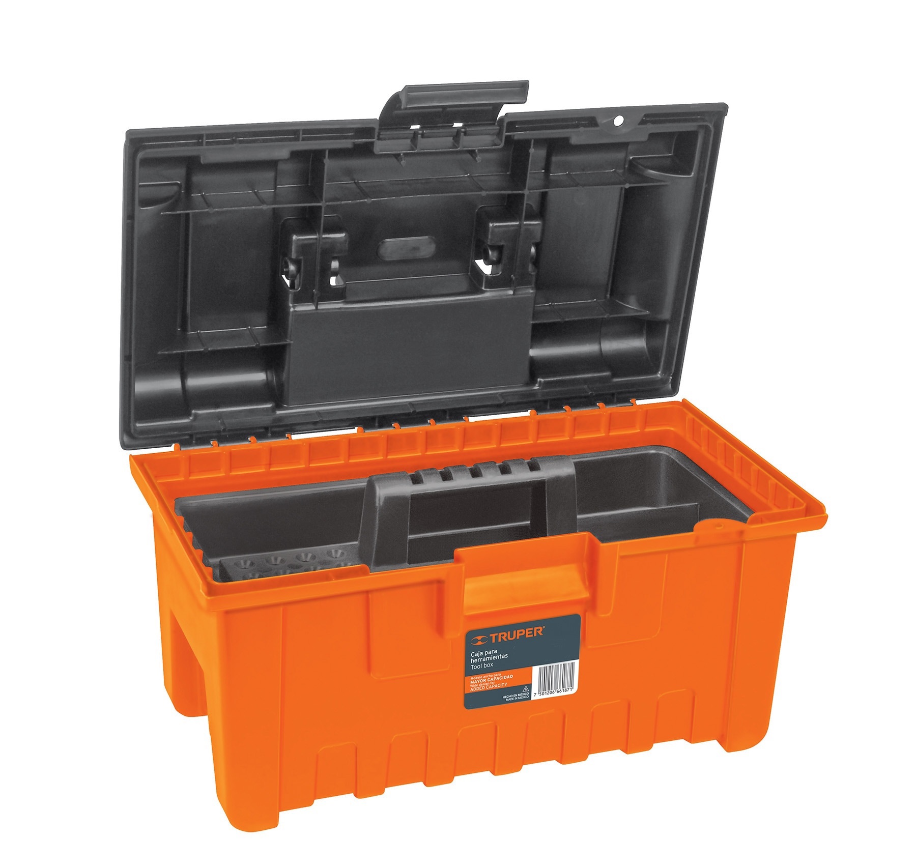 Truper Tool Box with Removable Tray, 19 inch, Polypropylene, Orange/Black 19781