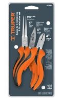 Truper 3 Pcs Mini Plier Set Comfort Grip, Needle Nose, Diagonal Cutting and Long Nose Plier 18215