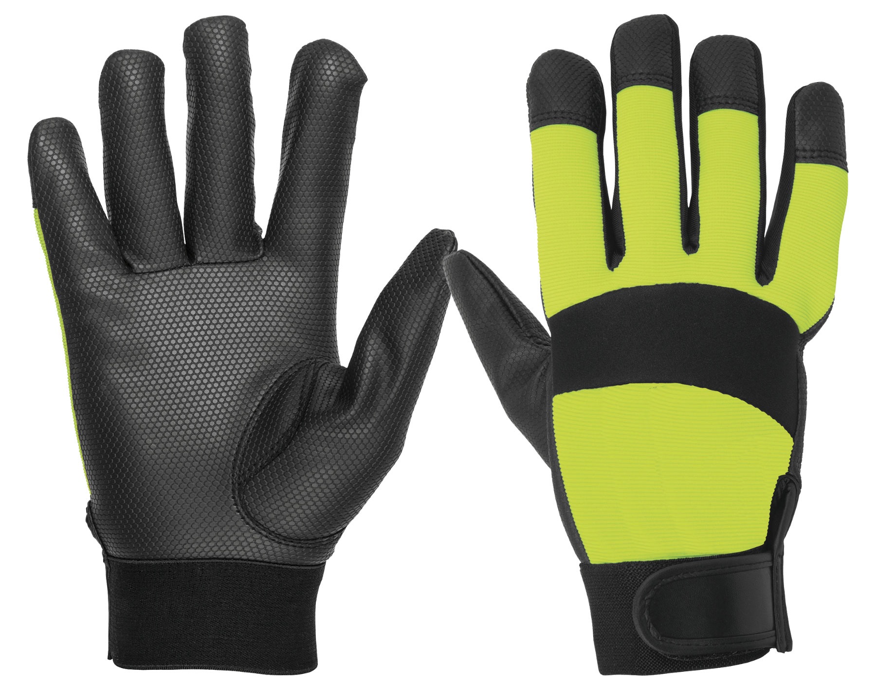 Truper High Visibility Mechanic Gloves, Anti-Slip Polyurethane Palm, Green, One Size Fits All 13194