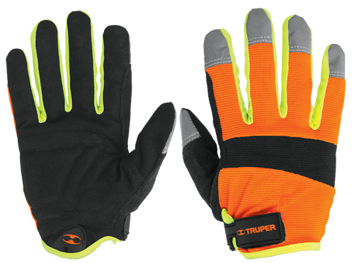 Truper High Visibility Mechanics Gloves, Cuff Strap 10849