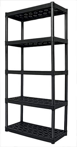 Truper 5-Shelf Shelving Unit, W 36 inch x H 73 inch x D 17 inch, Ventilated, 340 Kg Capacity, Plastic, Black 19943