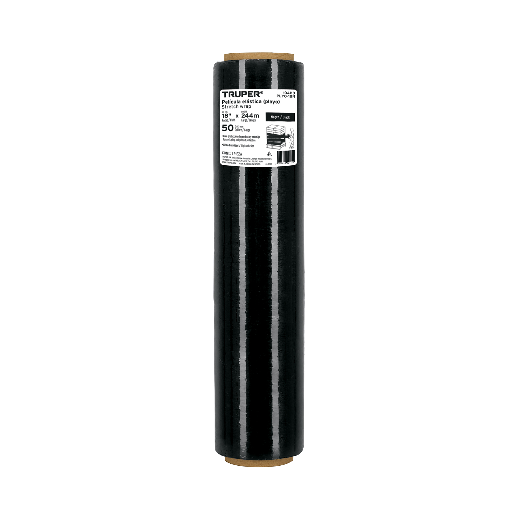 Truper Plastic Film Flat, 50 Gauge , Wide 18 inch , Inner Diameter 3 inch , Length 244 m, Negro/Black 104118