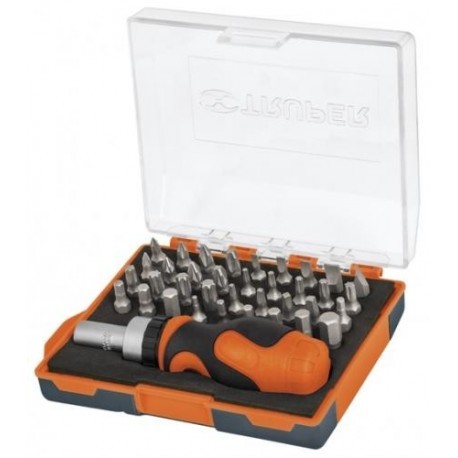 Truper Stubby Ratcheting Screwdriver and 36-Bit Set 17845