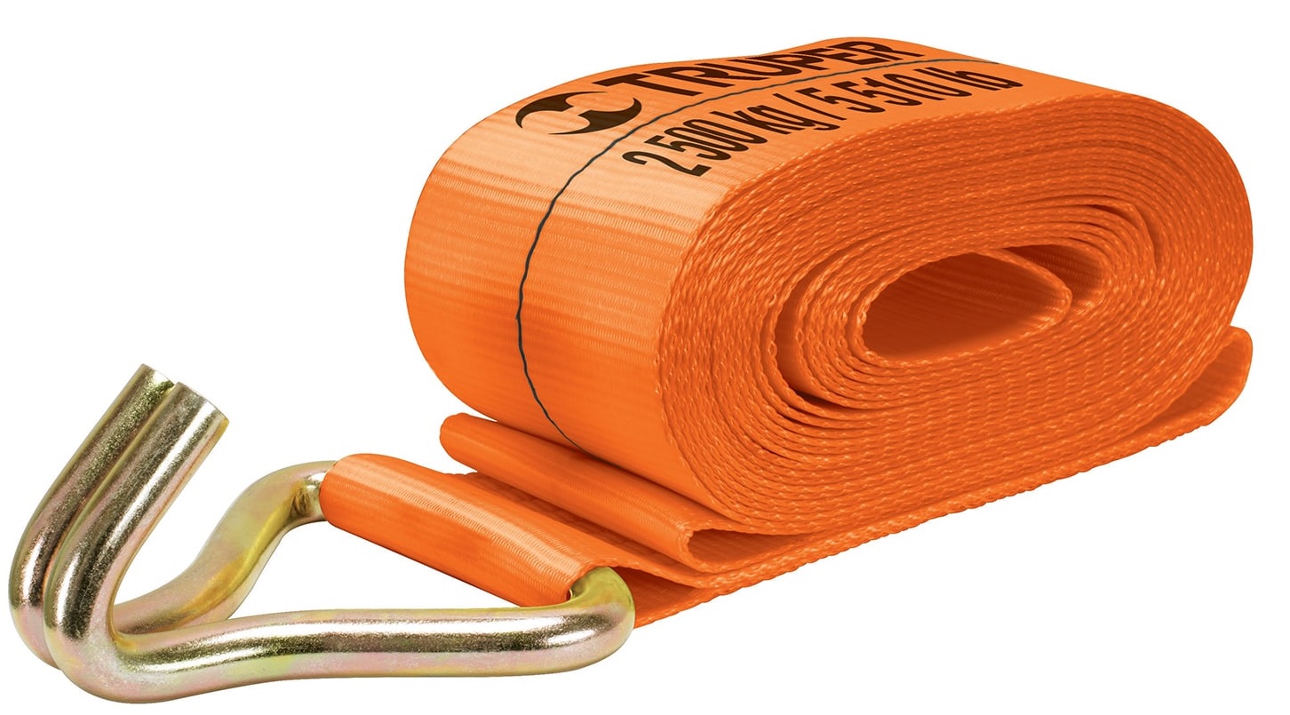 Truper Winch Strap, 100 mm x 9 Mtrs, Working Load Limit 2,500 KG, J Double Wire Hooks, Polyester 101735