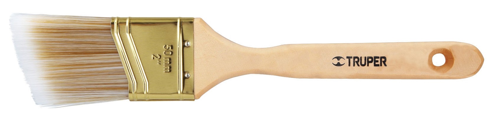 Truper 2 inch Paint Brush, Angled, Off White Synthetic Bristles, Wood Handle 13339