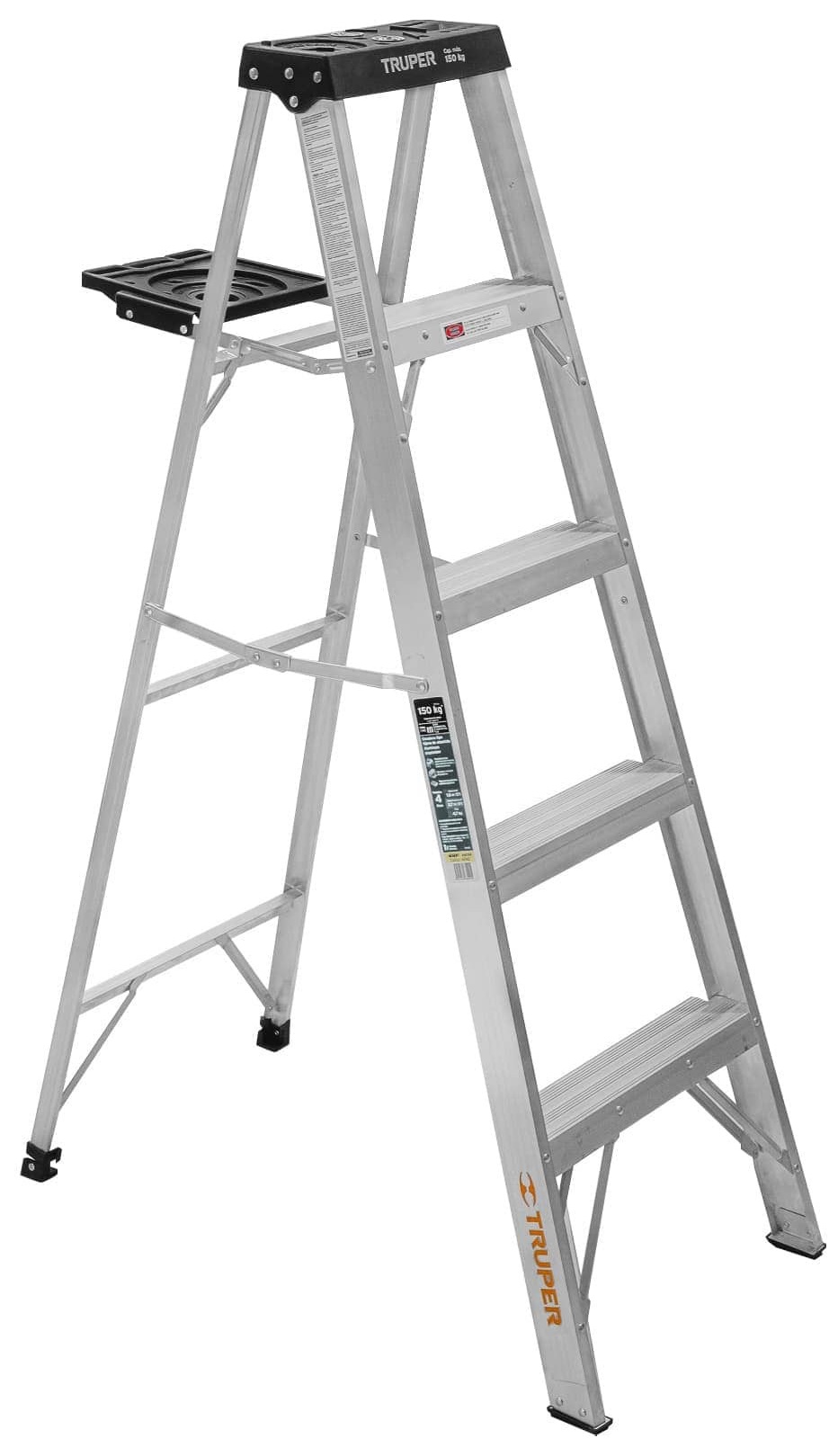 Truper 4-Step Aluminum Stepladder with Sturdy Pail Shelf, 1.52 m, Load Capacity 91 kg 16742