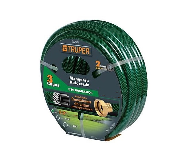 Truper 3-Ply Garden Hose, 1/2 inch x 15 Mtrs, Brass Fittings 16031