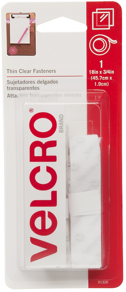 Velcro Fasteners, 3/4 inch x 18 inch, Thin, Clear 91326