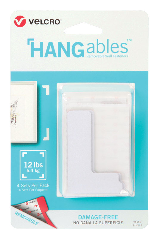 فيلكرو لاصق مثبتات جدارية قابلة للازالة من HANGAbles، 5.44 كغم، عبوة من 4 قطع، ابيض 95200