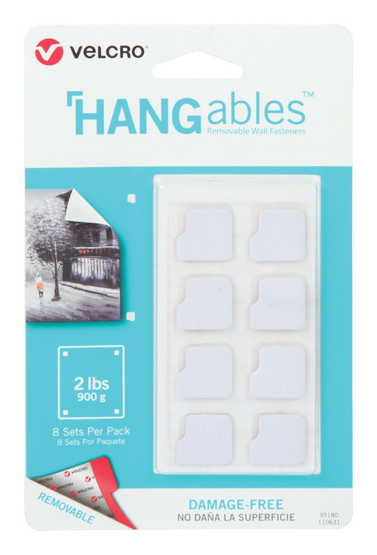 Velcro HANGables Removable Wall Fasteners, 0.91 kg, Pack of 8, White 95180