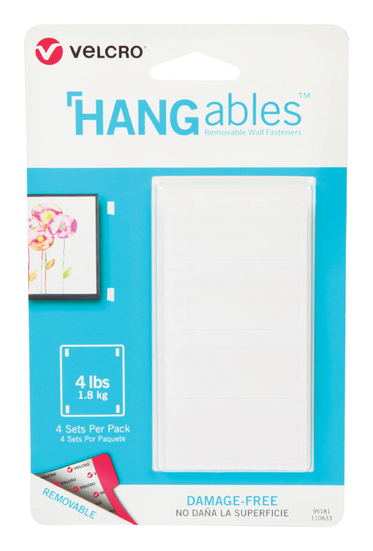 Velcro HANGables Removable Wall Fasteners, 1.81 kg, Pack of 4, White 95181