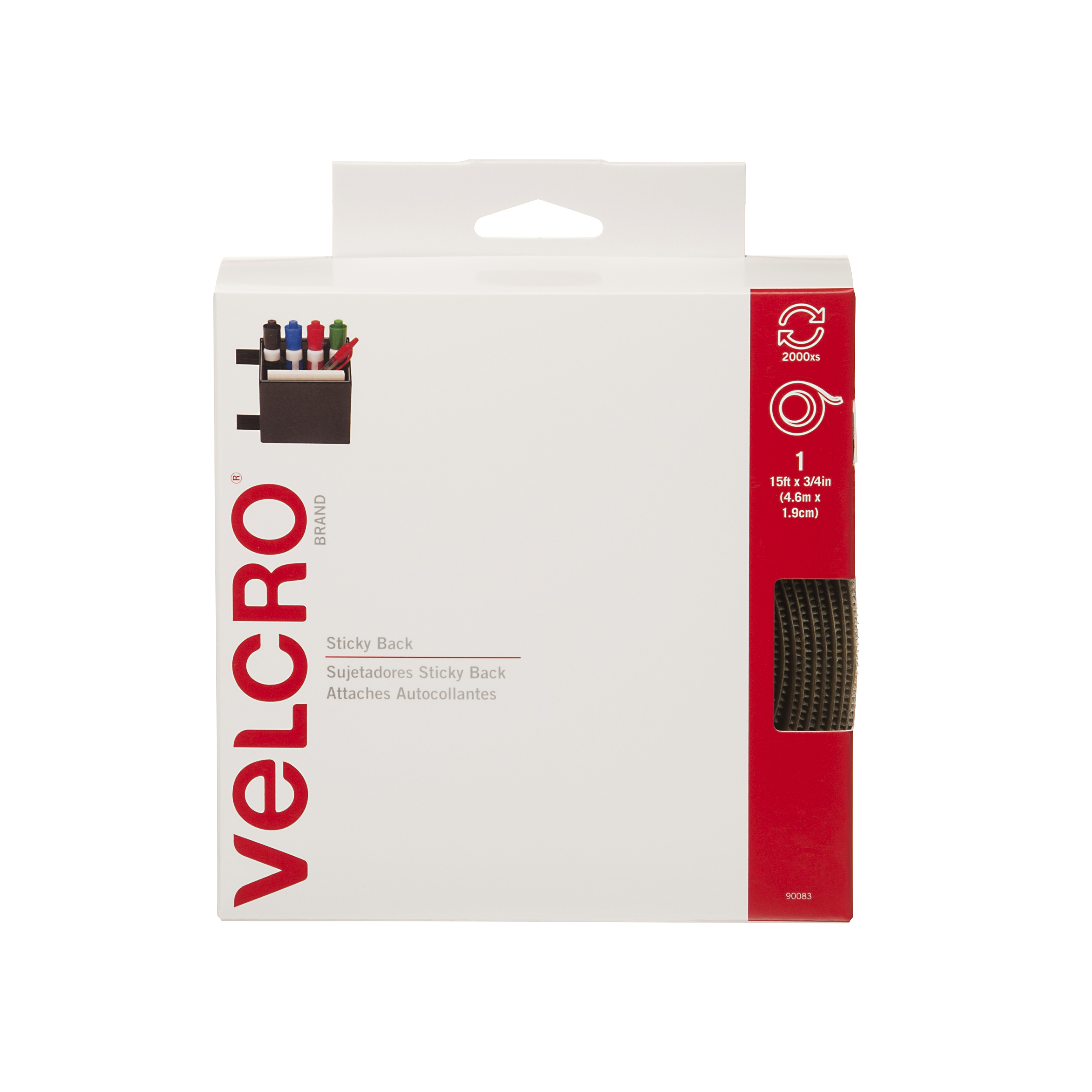 Velcro Sticky Back Tape, 15' x 0.75 inch, Beige 90083