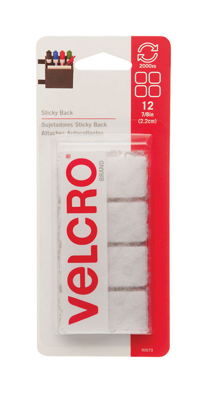 Velcro Squares 7/8 in. L x 7/8 in. W White 12 pk 90073