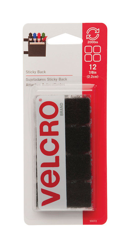 Velcro Self Adhesive Squares, 2.2 cm, Pack of 12, Black 90072