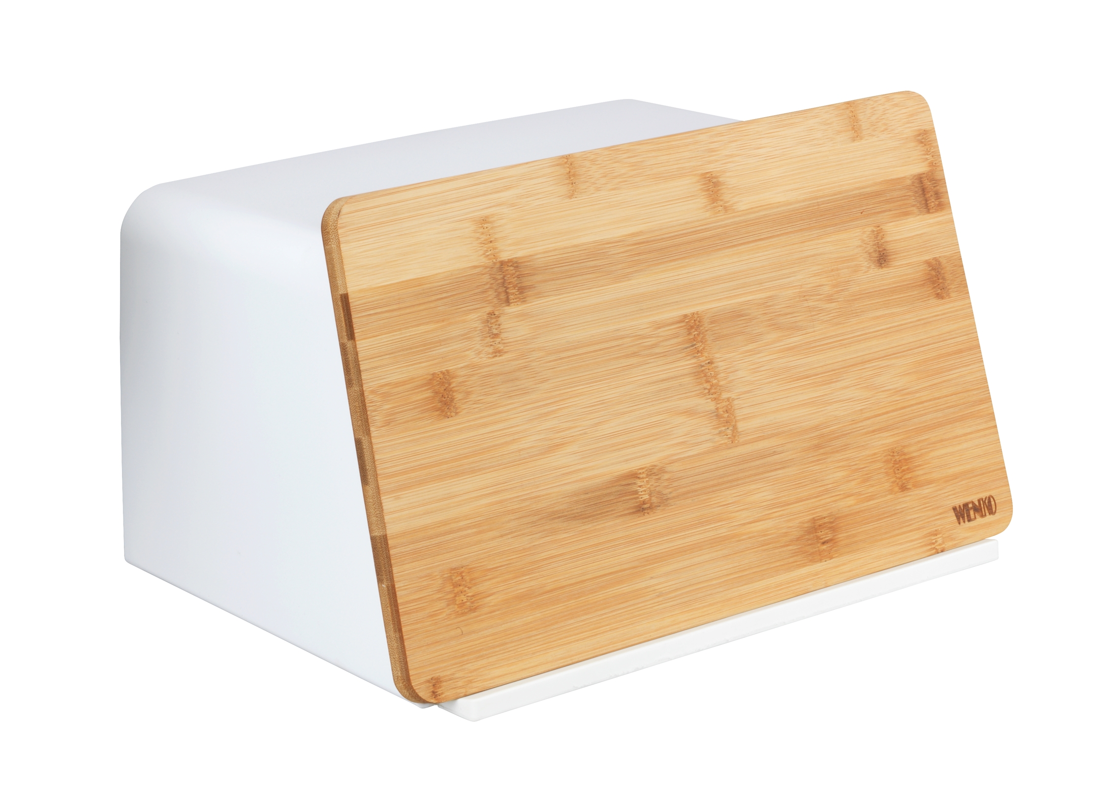 Wenko Kubo Bread Bin with Bamboo Board, 26.5 x 35 x 20.5 cm H, Plastic, White 54099100
