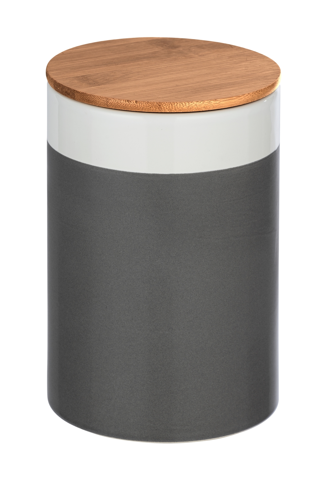 Wenko Malta Round Storage Container, 1.45 Ltrs, Dia 12.5 cm, Ceramic/Bamboo, Gray/White 54092100