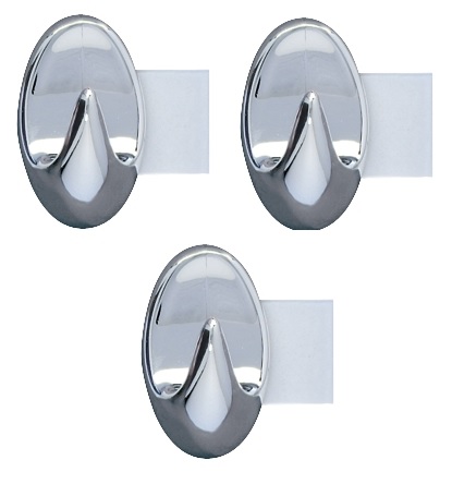 Wenko Strip-it Dwarf Hooks, Pack of 3, Plastic, Chrome Color, Waterproof 4460031100