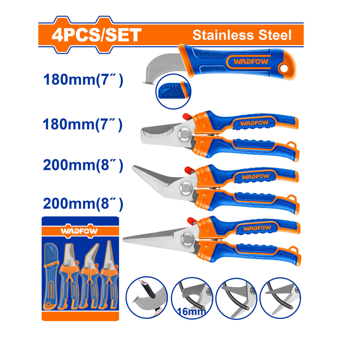 WADFOW 4Pcs Wire Cutter And Stripper Set WSX8644