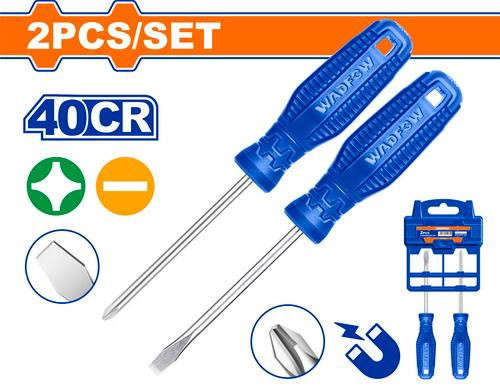 WADFOW 2-piece 100mm Slotted and Phillips Screwdriver Set with Round Shank, 40Cr Steel WSS2302