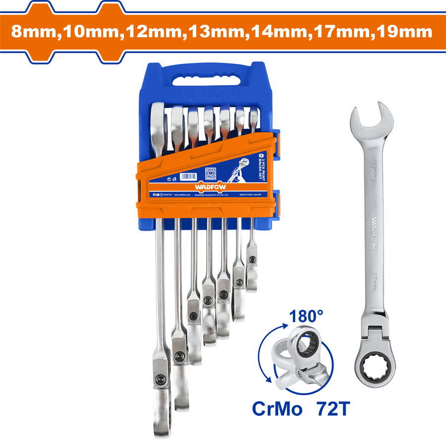 WADFOW Ratchet Spanner Set 8 - 19mm WSP5207