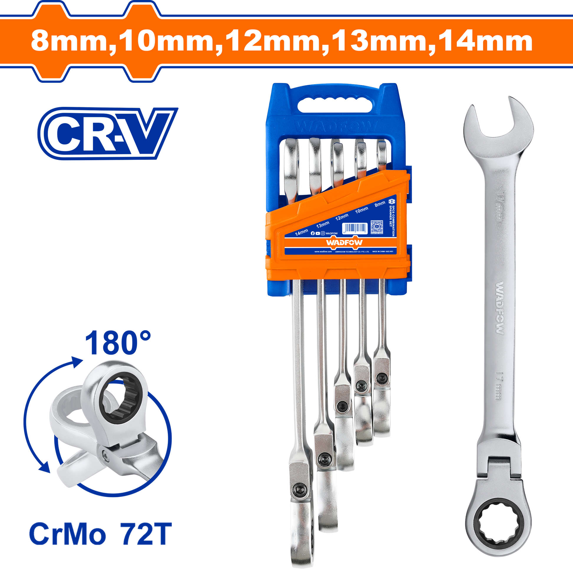 WADFOW Ratchet Driver Set 5Pcs 8 - 14mm WSP5205