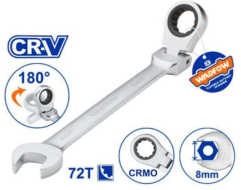 WADFOW Flexible ratchet spanner 8mm, 141mm length WSA6108