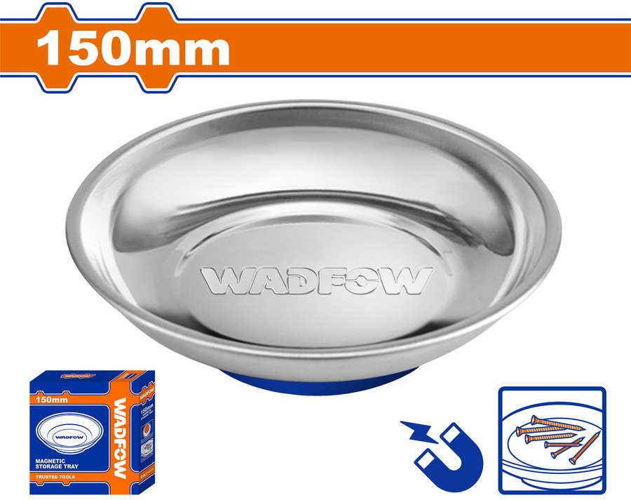 WADFOW 150mm magnetic round storage tray with rubber-covered magnetic base for nuts, bolts, and screws WMC6001