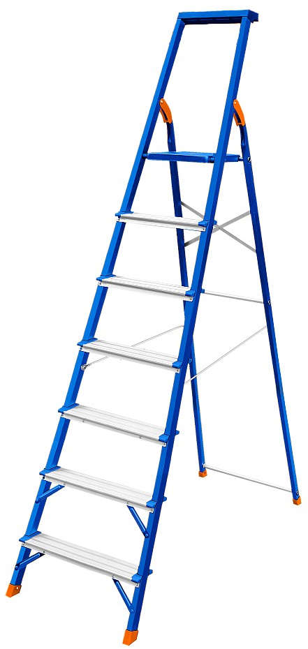 WADFOW 7-step steel and aluminum household ladder with 500 mm top step width and 150 cm working height WLD1H07