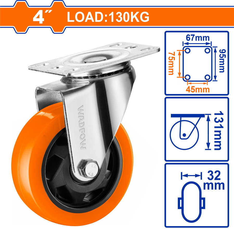 WADFOW 100mm Industrial Swivel Caster Wheel with Ball Bearing WJL2342