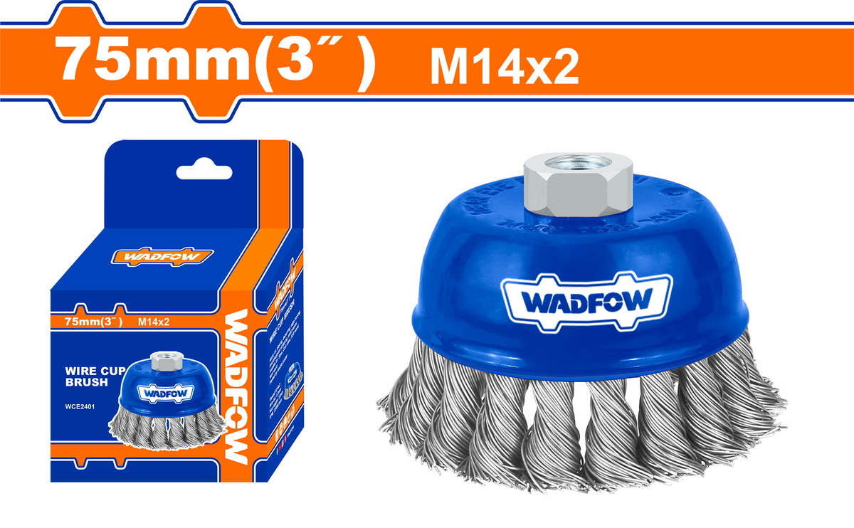WADFOW 3-inch (75mm) wire cup brush with M14x2 thread for surface preparation tasks WCE2401