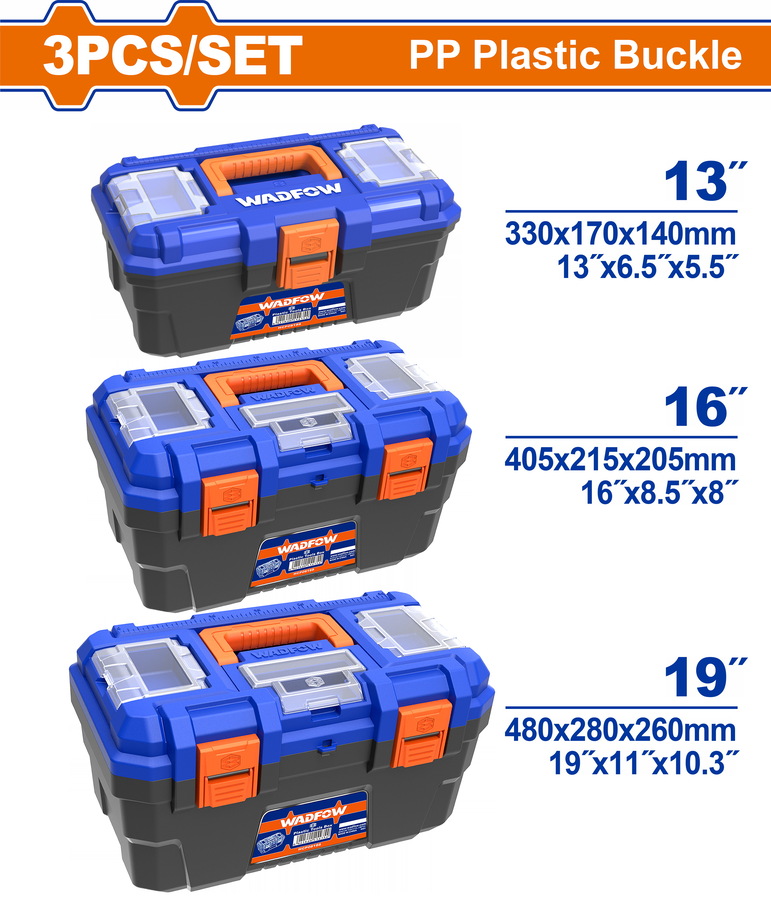 WADFOW Plastic Tools Boxes Set 3-Pcs (13", 16", 19") WTB2103