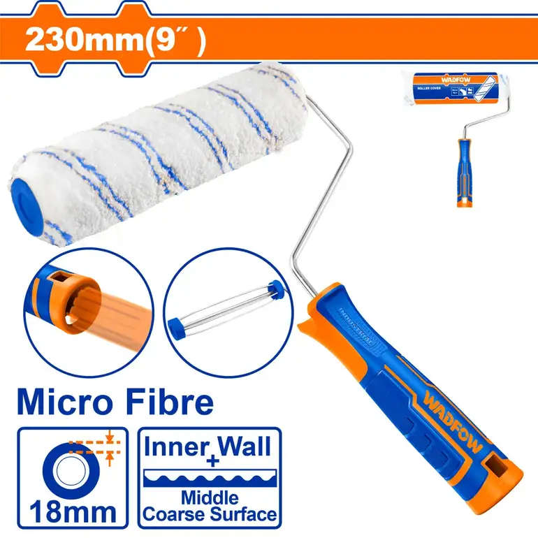 WADFOW 9" microfiber paint roller handle with 18mm fiber height for exterior walls WCB8918