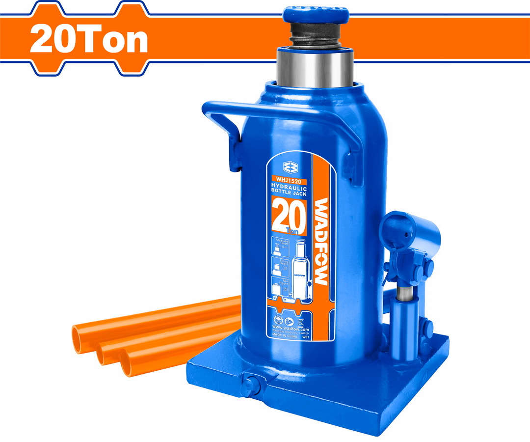WADFOW 20-ton hydraulic bottle jack with leak-proof welded construction and safety valve, 220mm minimum height, 140mm lifting height, 60mm adjustable height WHJ1520